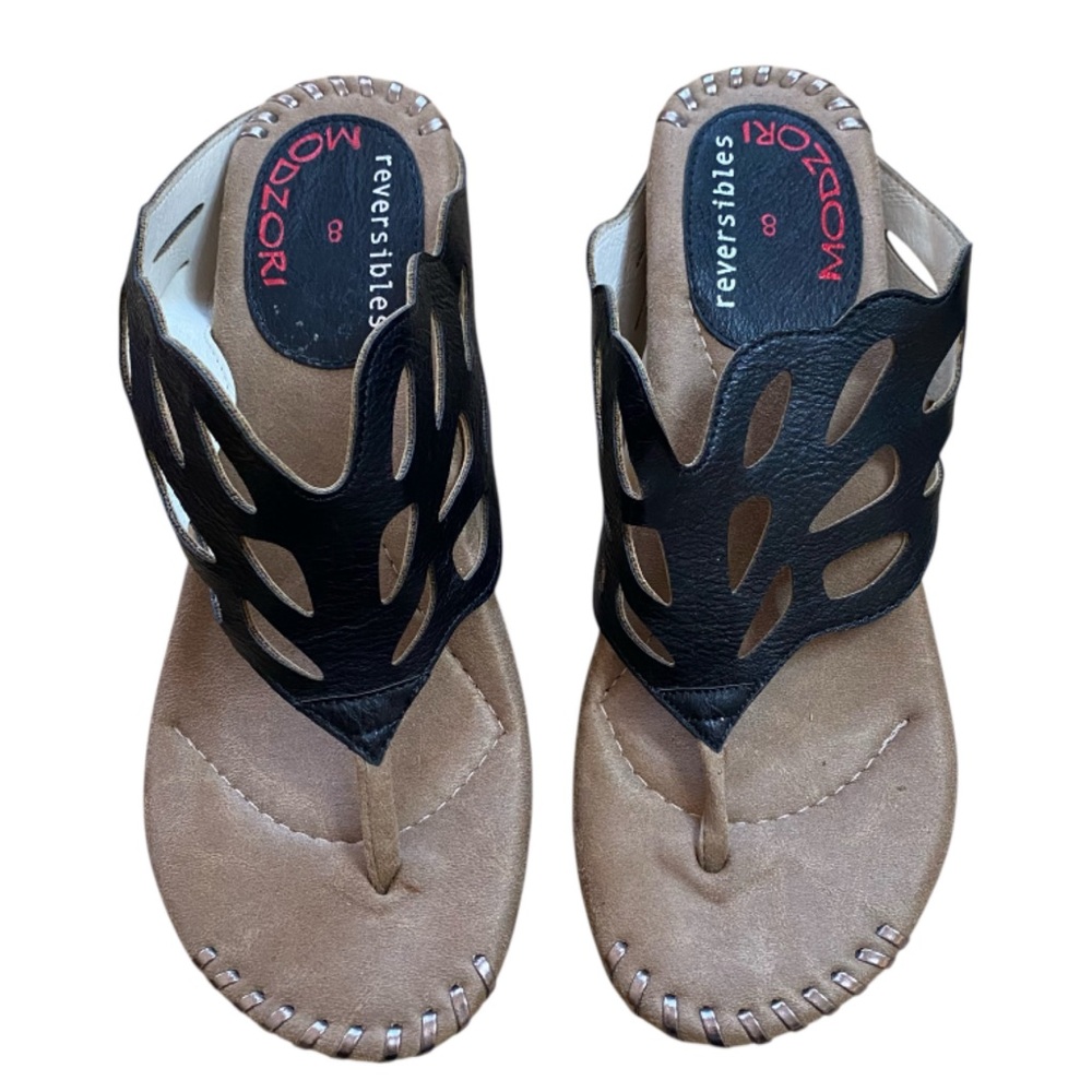 Modzori Reversible Sandals Womens 8 Black White Slip on Platform Wedge Heel